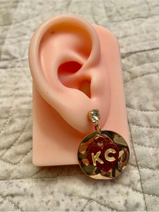 Hand Crafted Jewelry - Gold Drop Earrings with Red Heart KC Accent